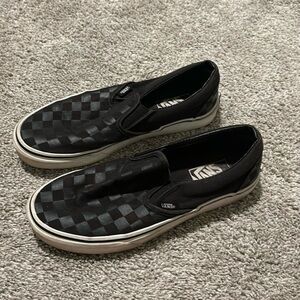 Black on black checked vans, women’s size 8.5, men’s size 7